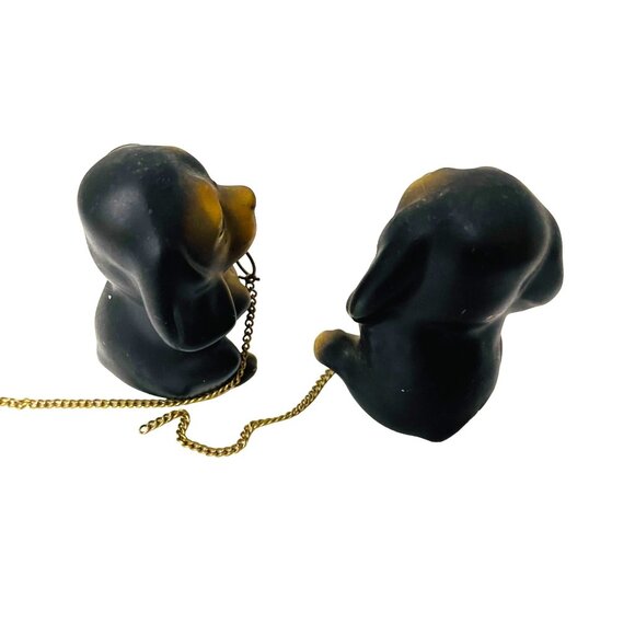 Vintage Ceramic Puppy Dog Figurines With Chain 2 1/2" - Picture 2 of 3